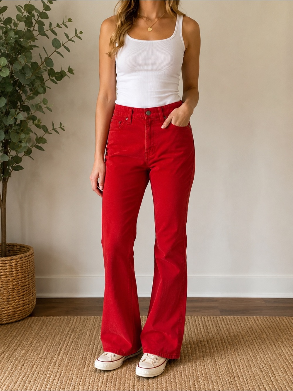 Red Flare Jeans Size 6 Stretch High Rise Cotton